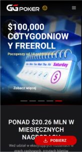 GGPoker - główne menu poker roomu w widoku mobilnym