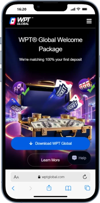 Skärmbild av WPT Global på mobiltelefon