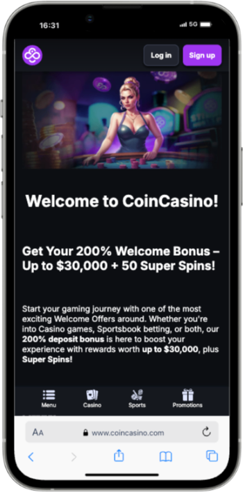 CoinCasino screenshot welcome bonus