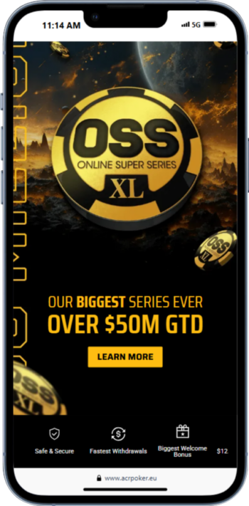 ACR Poker main page on mobile