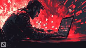 Person plays online poker on laptop on sites like PokerStars