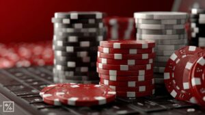poker chips and online laptop