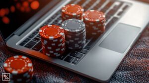 poker chips and laptop