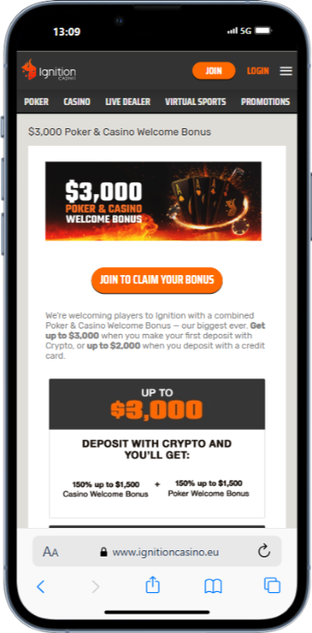 Ignition Poker bonus page