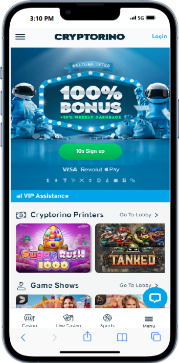 Cryptorino homepage for XRP casinos