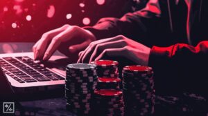 Man playing poker on a laptop
