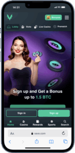 Vave homepage for Ripple casinos