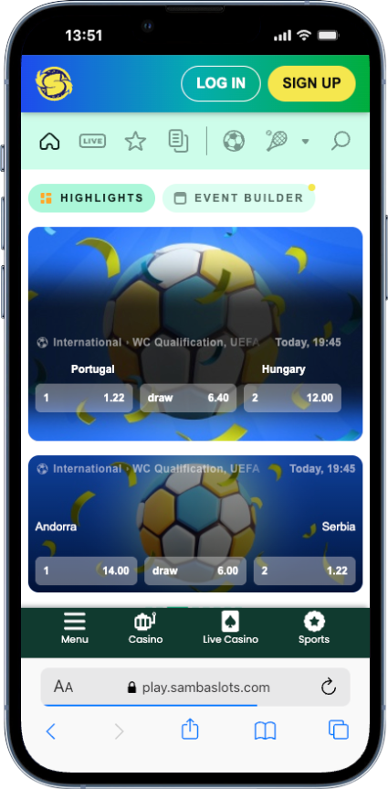 Samba Slots NZ sports betting site screenshot