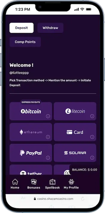 shazam casino deposits