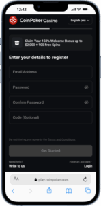 Poker sign up page