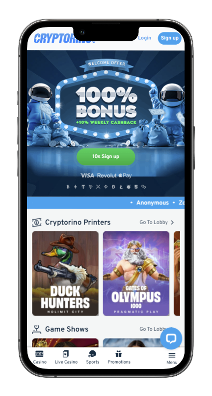 Cryptorino - top telegram casino for game variety