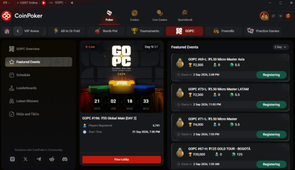 CoinPoker GOPC tournament schedule