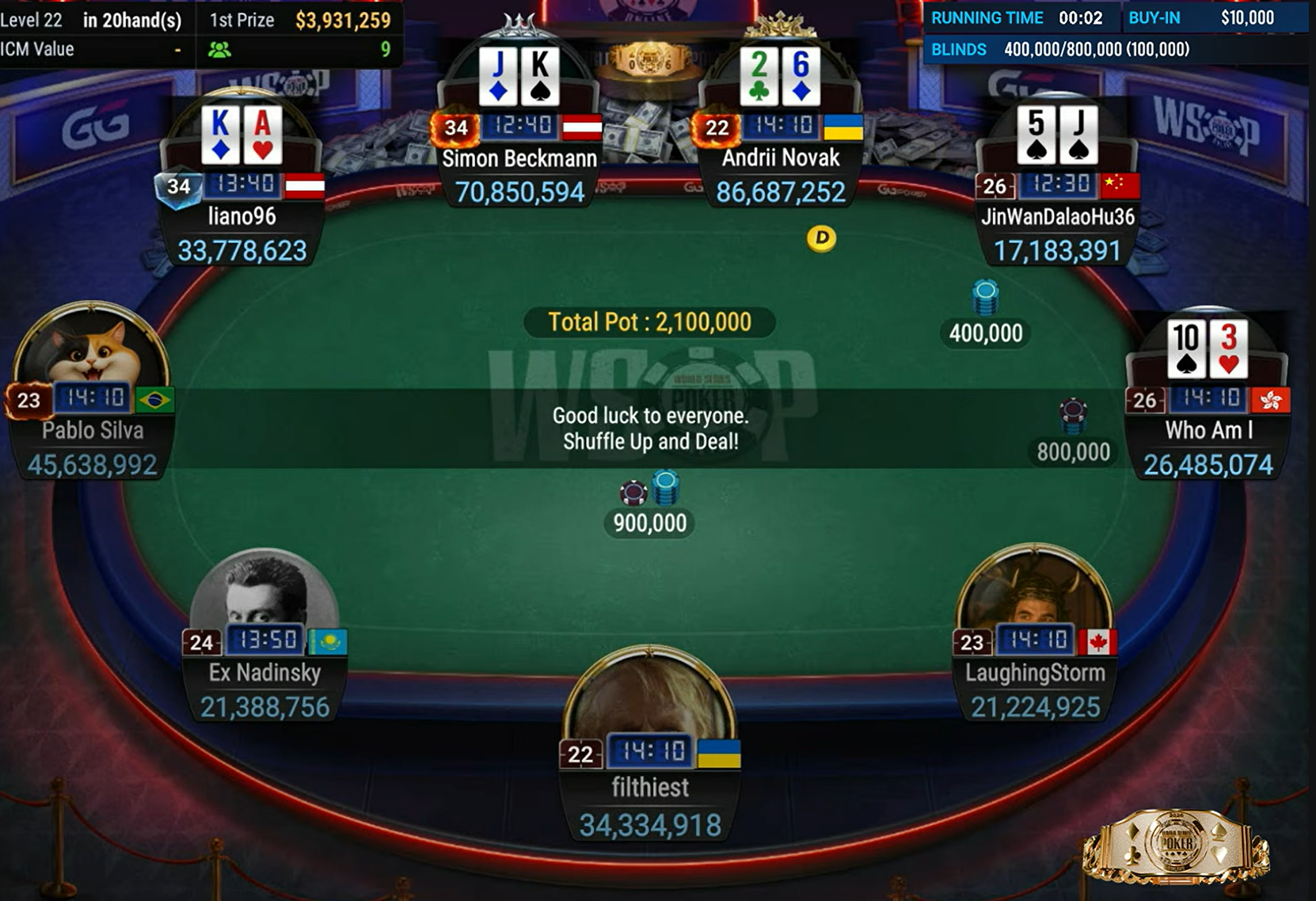 WSOP Online Main Event Final Table auf GGPoker