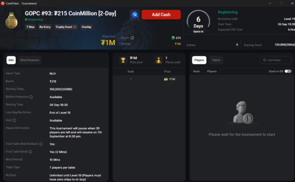 CoinPoker CoinMillion tournament