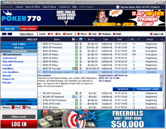 Weekly $500 freeroll Poker770