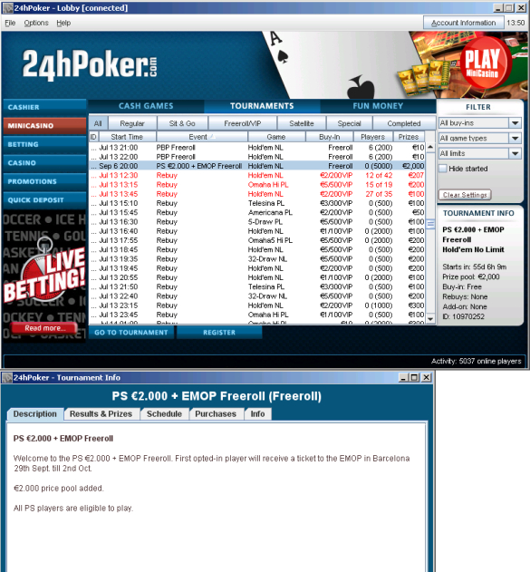 24hPoker €2,000 freeroll