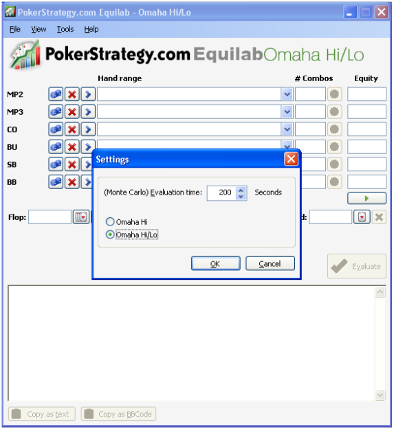 Equilab Omaha supports Hi/Lo games