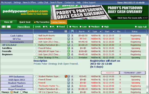 Paddy IO freeroll