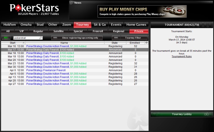 PokerStars tournaments lobby