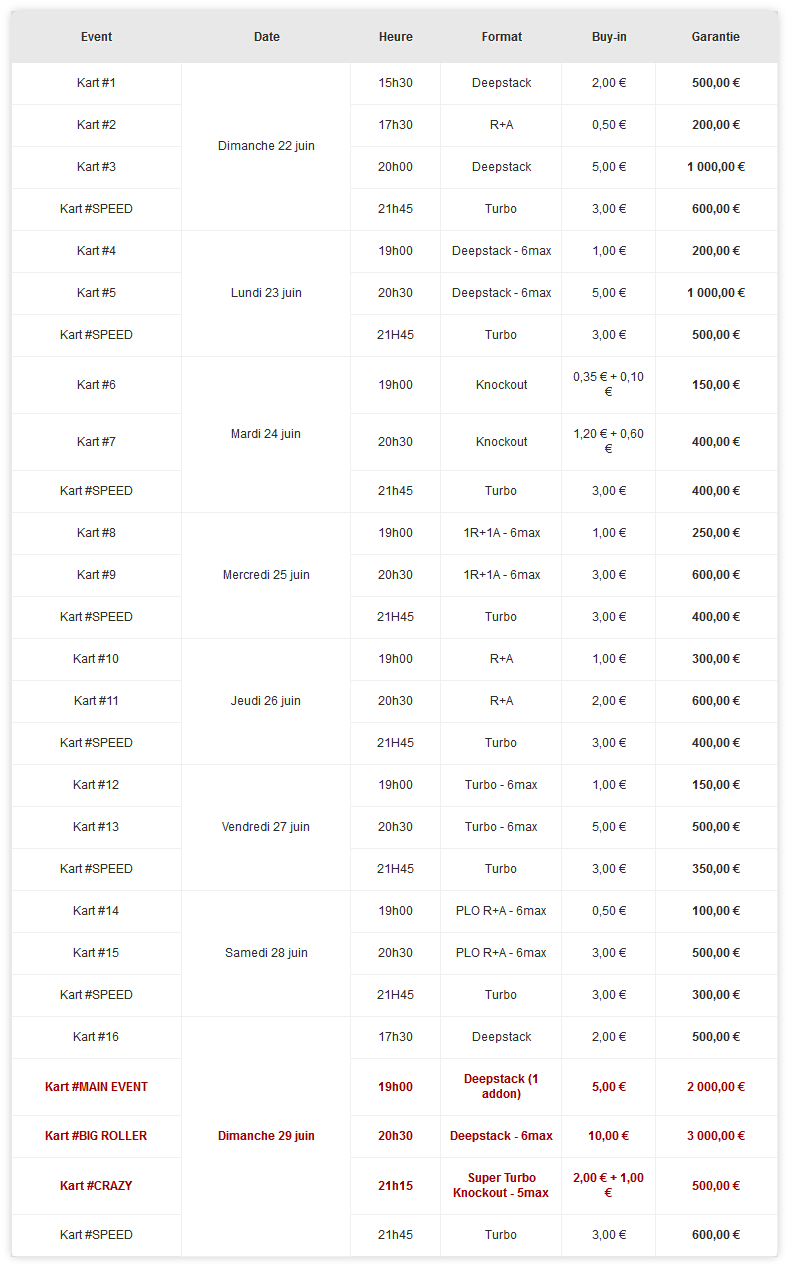 Programme tournois Programme tournois