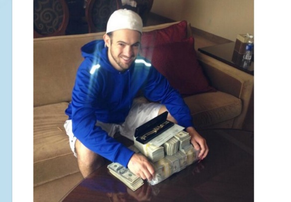 Joe Cada with his money Joe Cada with his money