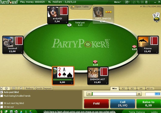 partypoker asztal