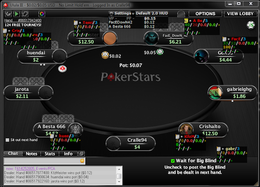 PokerStars table with HUD