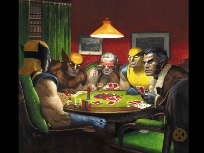 wolverine jouant au poker marvel