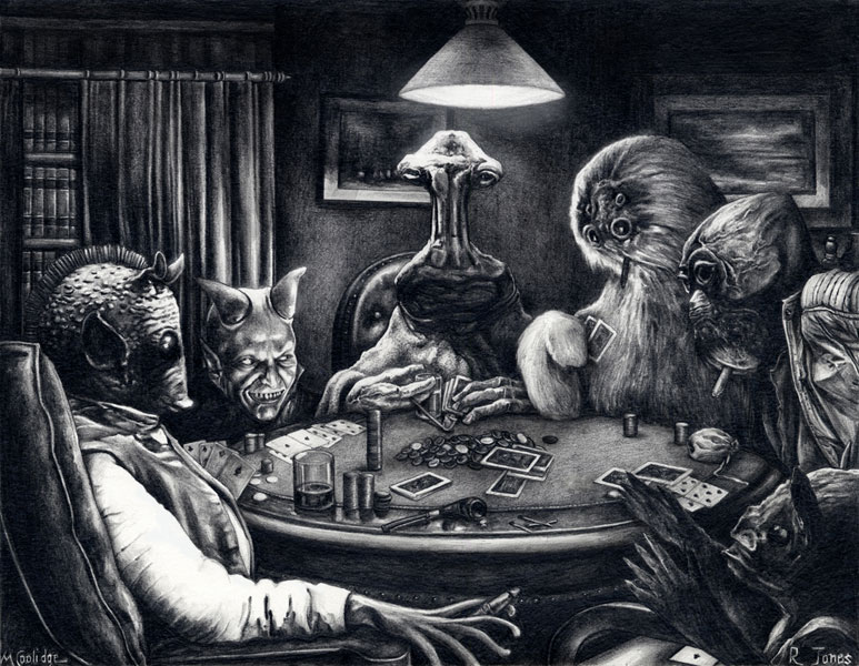 aliens jouant au poker star wars