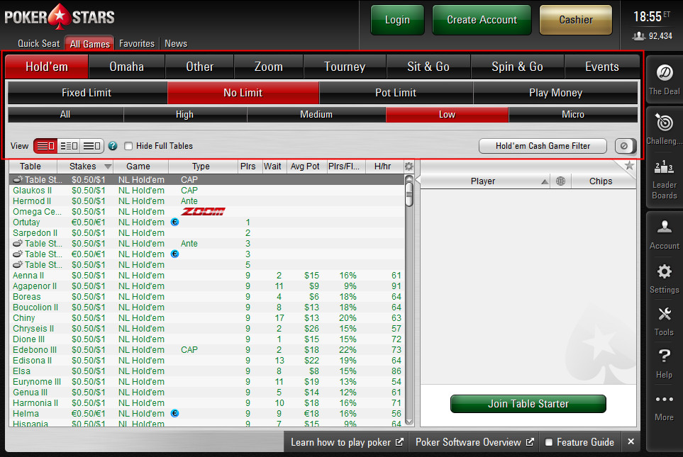 PokerStars Lobby