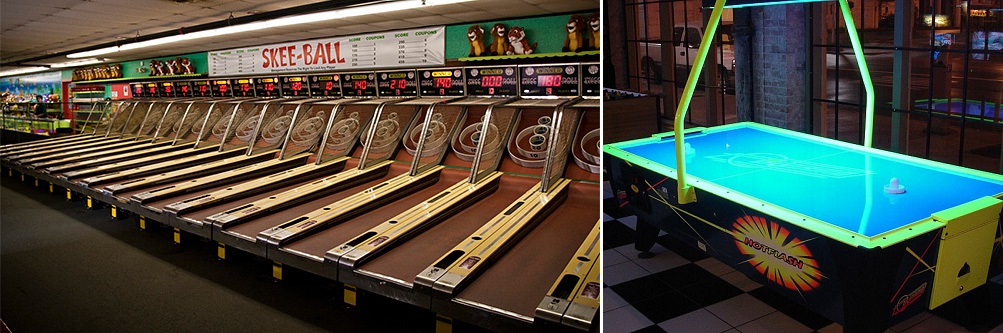 Skeeball po lewej i Air Hockey po prawej Skeeball po lewej i Air Hockey po prawej