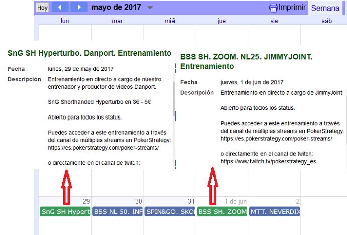 Los entrenos de esta semana Calendario Entrenamientos