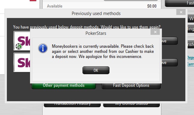 Komunikat w oprogramowaniu PokerStars skrill komuniktat
