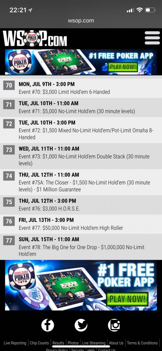 WSOP harmonogram
