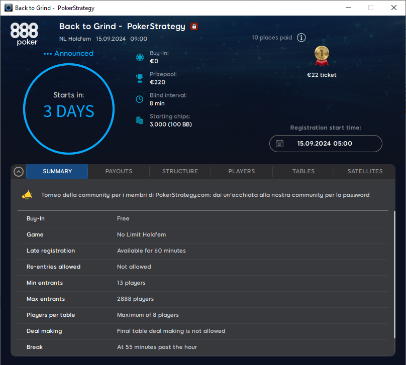 Clicca per ingrandire 888 poker freeroll