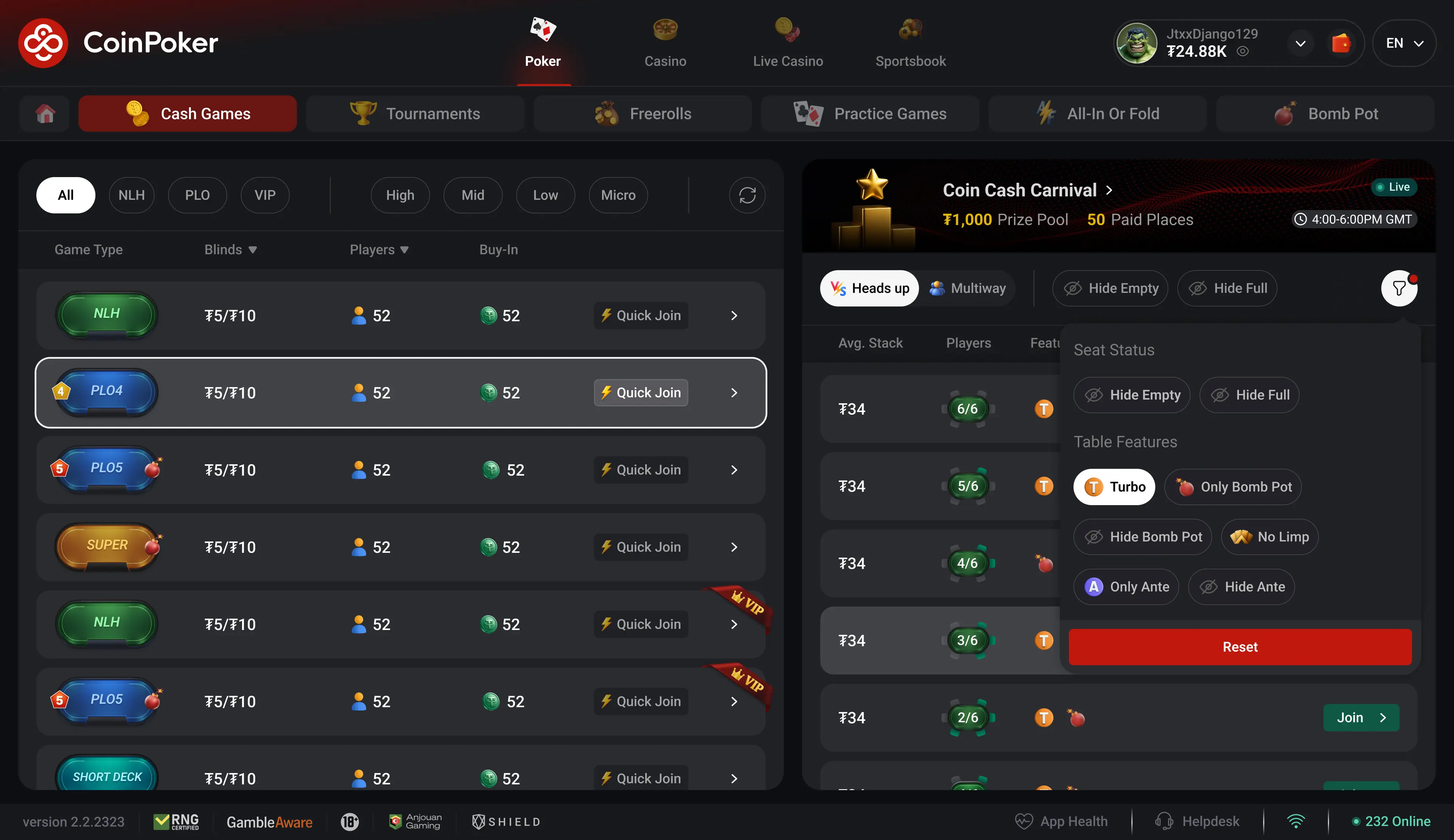 CoinPoker NoLimp PLO